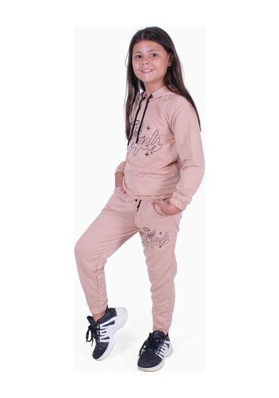 Fyk Kids Angel Baskı Detaylı Kız Çocuk Eşofman Takımı Kahverengi