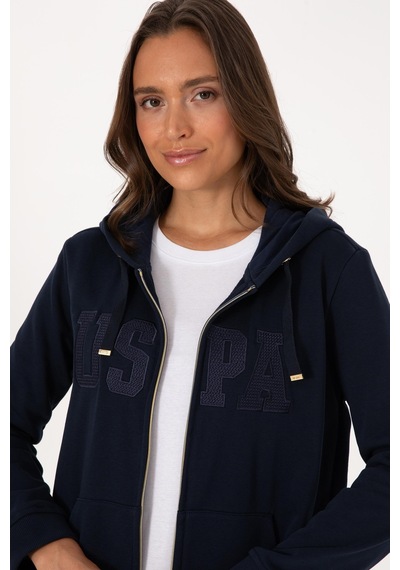 U.S. Polo Assn. Us Polo Assn Kadın Gold Fermuaralı Uzun Kapüşonlu Sweatshirt Lacivert