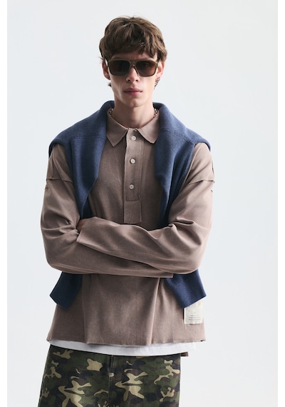 Vamos Relax Fit Polo Yaka Sweatshirt Koyu Vizon