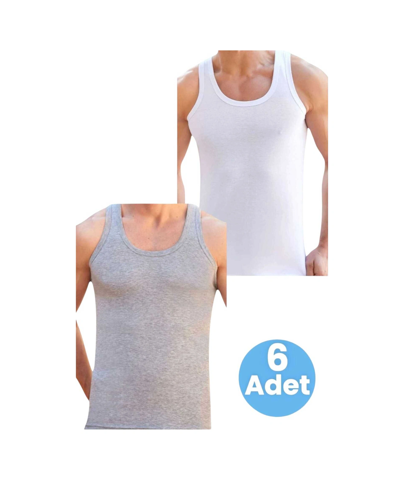Tezzgelsin Erkek Pamuklu 2 Renk 6'lı Atlet Beyaz - Gri