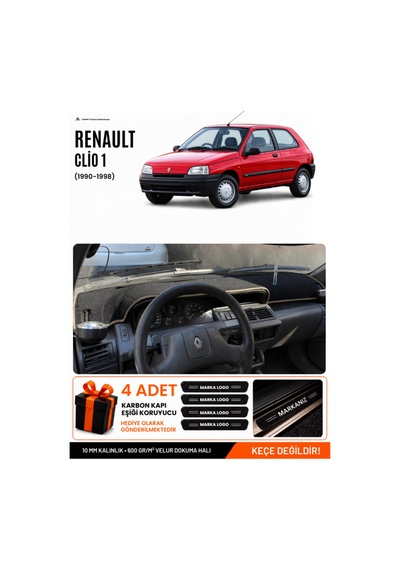 Renault Clıo 1 1990-1998 Uyumlu Torpido Koruma, Torpido Örtüsü, Torpido Kılıfı - Siyah Bej