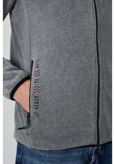 Tommy Life Gri Melanj Yazı Nakışlı Dik Yaka Fermuarlı Standart Kalıp Erkek Sweatshirt Polar - 87992 GRİ MELANJ
