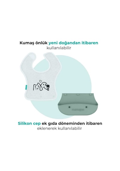 Mamajoo Silikon & Kumaş Katlanır Mama Önlüğü | 2-in-1 Powder Green + Kumaş Önlük