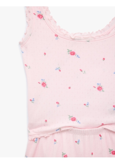Koton Pamuk Karışımlı Desenli Rahat Kesim Şortlu Pijama Takımı Pembe Desenli 6slk40039mk