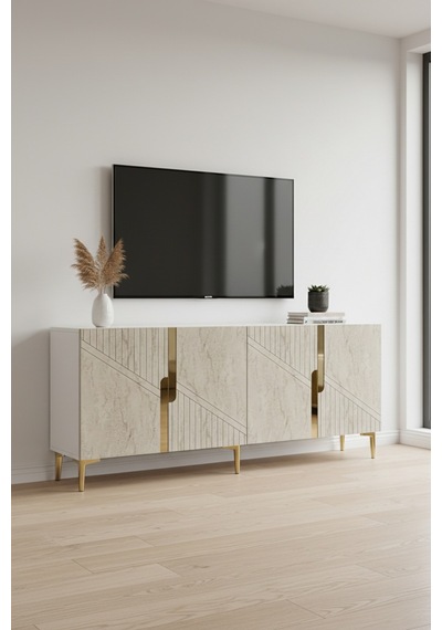 Ceneyra KA1828BTG Evva Konsol Ve Tv Sehpası BEYAZ - TRAVERTEN - GOLD 180cm Ceneyra KA1828BTG Evva Konsol Ve Tv Sehpası BEYAZ - TRAVERTEN - GOLD 180cm