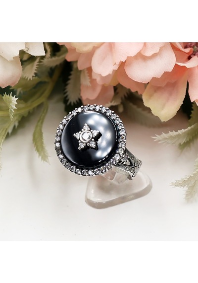 Zirkon Taşlı Oniks Taş Üzerinde Yıldız Set Rose Gold - Gümüş