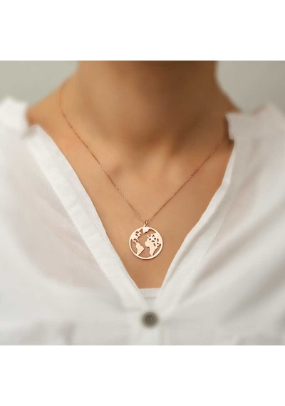 925 Ayar Gümüş Rose Dünya Gümüş Kolye Gri