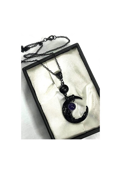 Dükkan Design Macig Moon Ametist Taşlı Gotik Kolye Siyah