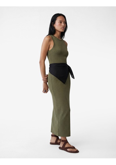 Koton Slim Fit Kolsuz Bisiklet Yaka Parıltılı Kalem Elbise Haki 6sak80002uk