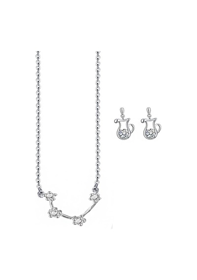 Chavin Zirkon Taşlı Kova Burç Kolye Küpe Seti Dt24x Gümüş