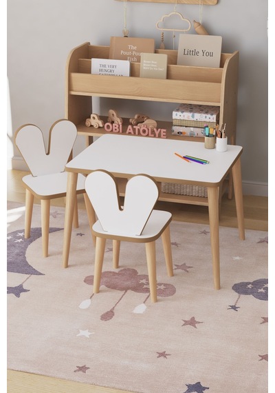 Çocuk Oyun Aktivite Masası 60x45 Cm 2 Sandalyeli Çocuk Çalışma Masası Çok Renkli