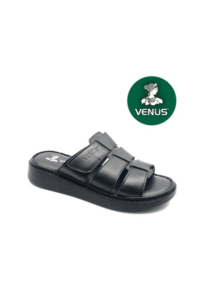 Venüs Ongle Hakiki Deri Kadın Terlik Siyah