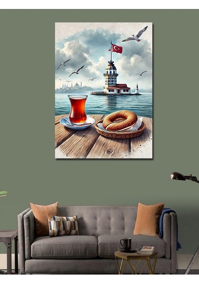 Kanvas Tablo Kız Kulesi Ve Çay Bardağı 50cmx70cm