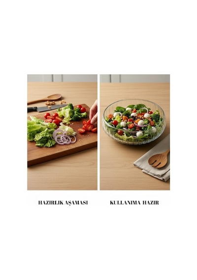 Şeffaf Cam Görünümlü Büyük Salata Kasesi Isıya Dayanıklı Servis Kasesi, Sofra Sunum Kasesi 24 Cm 7 Cm Diğer