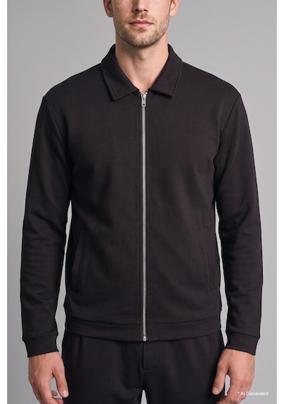 Defacto Regular Fit Polo Yaka Fermuarlı Basic Sweatshirt Hırka H9523ax26wnbk81 Siyah-bk81