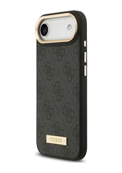 Apple Uyumlu iPhone 17 Air Kılıf Guess Lisanslı M-safeli 4g Desenli Pu Metal Plaka Klasik Logolu Siyah Siyah
