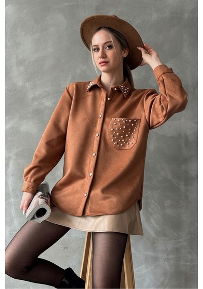 Verymoda Cebi Tasli Gömlek F1617 Taba