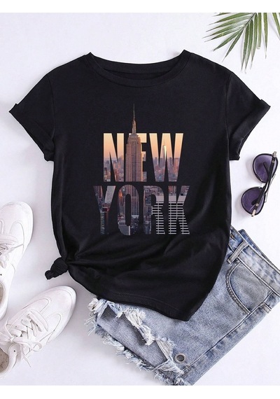 Flood Of Style Unisex Siyah New York City Baskılı Oversize
