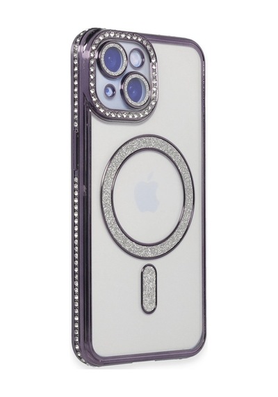 Apple İphone 13 Kılıf Joke Simli Magneticsafe Kılıf - Derin Mor