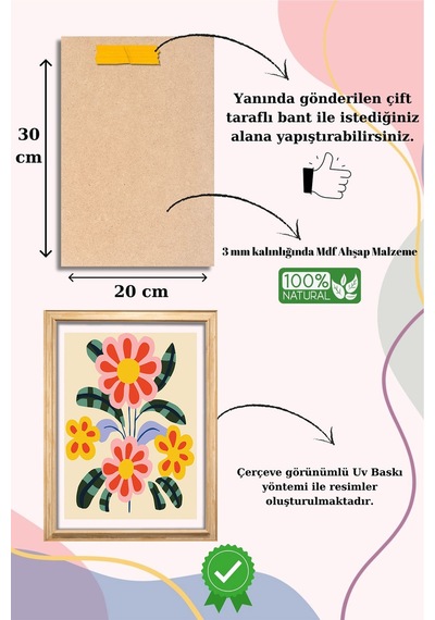 5 Parça Çerçeve Görünümlü Mdf Tablo Seti, Oturma Odası, Salon, Ofis, Ev Duvar Tablosu