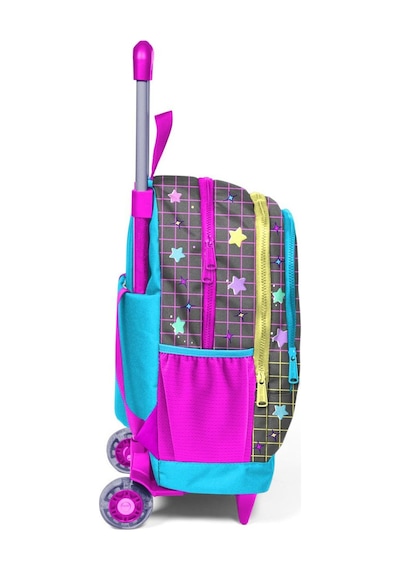 Coral High Gri Mavi Pembe Anime Desenli Üç Bölmeli Çekçekli Okul Sırt Çantası 23937