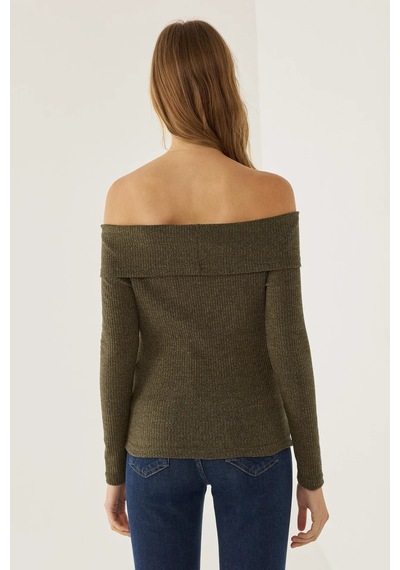 Hiccup Off Shoulder Örme Üst Yeşil
