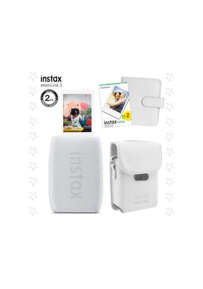 Instax Mini Link 3 Beyaz Akıllı Telefon Yazıcısı Beyaz Çanta Deri Albüm Ve 20'li Mini Film Beyaz