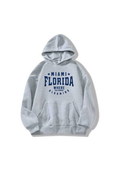 Altamira Unisex Gri Florida Baskılı Kapşonlu Oversize Sweatshirt 001