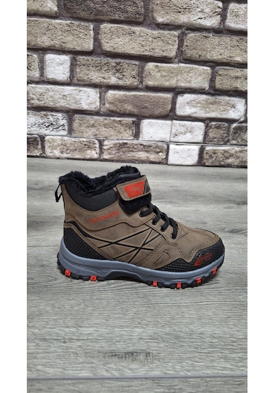 Rahat İçi Kürklü Ortopedik Taban Outdoor Spor Cırtlı Fermuarlı Çocuk Botu Vizon