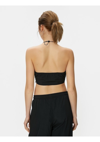 Koton Crop Paraşüt Üst Halter Yaka Stoper Detaylı Siyah 4sal30010ıw 4SAL30010IW999