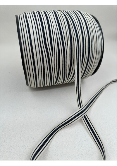 1.5 Cm Polyester Çizgili Şerit-5 Metre- Ekru/lacivert