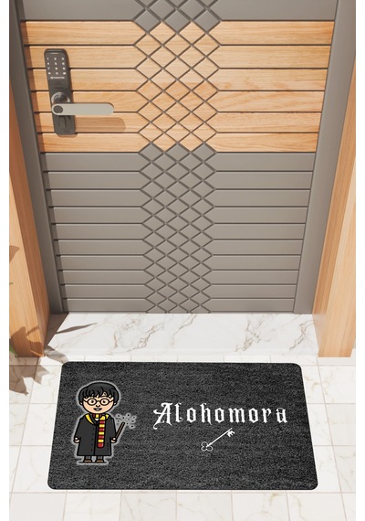 Rugmood Modern Dijtal Baskı Siyah Harry Potter Kapı Önü Paspası