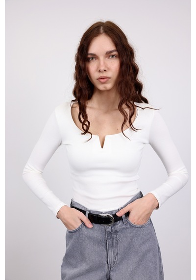 Ekru Damla Yaka Fitilli Bluz 2260 Ekru