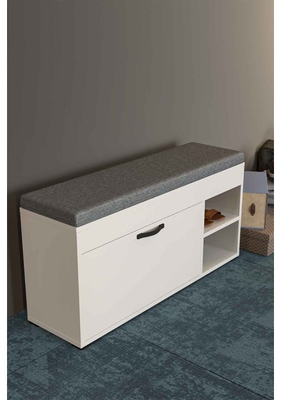 Puflu Ayakkabılık Bench Beyaz 90 Cm Çok Renkli