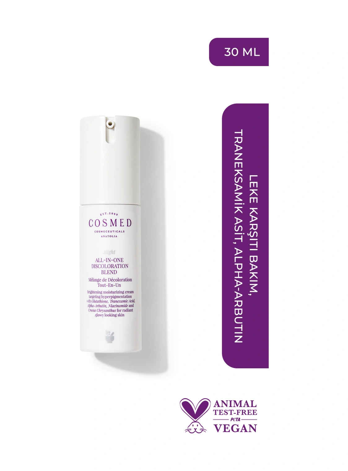Cosmed Traneksamik Asit, Alpha-Arbutin İçeren Leke Bakım Kremi - All-In-One Discoloration Blend - 30 ml