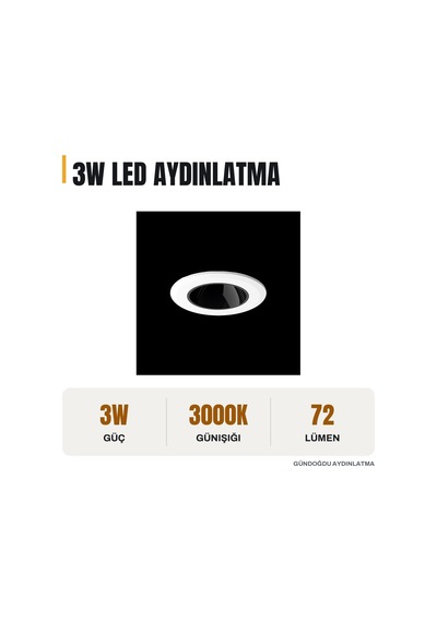 Jupıter 3000k Gün Işığı 3w Beyaz/siyah Star Light - Ls450