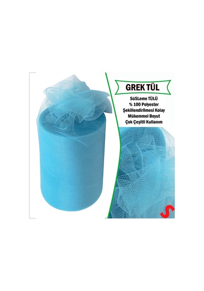 Süsleme Tülü Grek Tül Rulo, 66 Cm X 10 Mt - Mavi 0-99