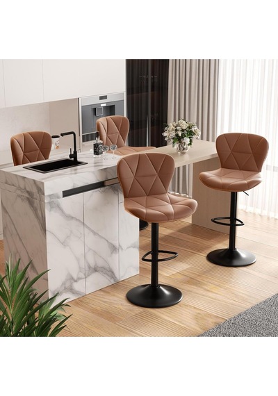 Hawthyhome 4'lü Yüksekliği Ayarlanabilir 360 Döner Suni Deri Bar Taburesi Sandalye Kahverengi