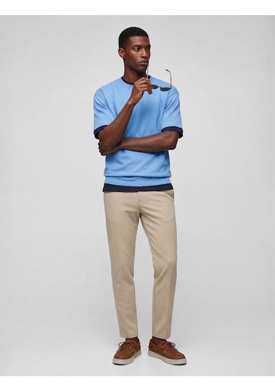 Koton Kısa Kollu Pamuklu Tok Kumaş Bisiklet Yaka Oversize Basic Tişört Mavi 6sam10385mk