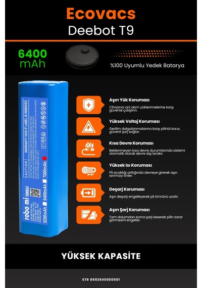 Ecovacs Deebot T9 Uyumlu 6400mah Robot Süpürge Bataryası - Yüksek Kapasite