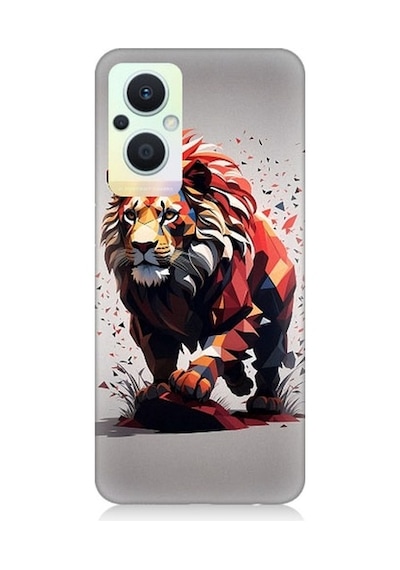 Oppo Reno 7 Lite Uyumlu Sarı Kırmızı Aslan Desenli Silikon Kılıf
