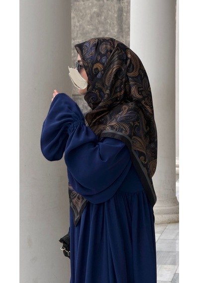 Qalortex Scarf Pamuklu Soft Açelya Desen Eşarp-morcivert Siyah Morcivent-siyah