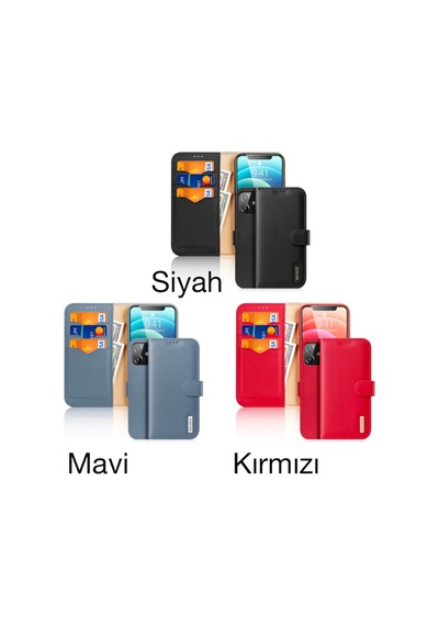 Dux Ducis Apple Uyumlu iPhone 12- 12 Pro Kilif Miknatisli Cüzdanli Deri Kilif 209817694 - Renk / Kirmizi