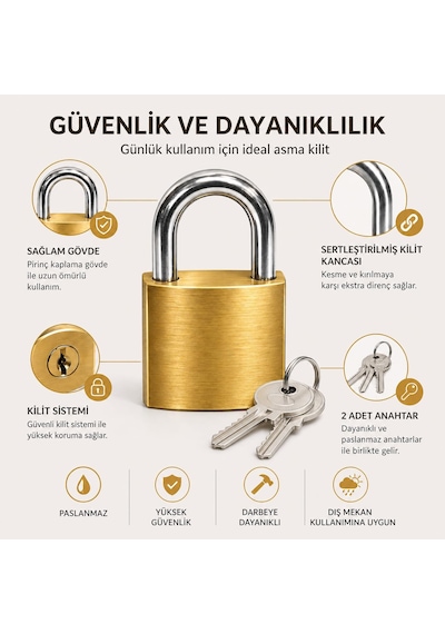 Orret Home 32 Mm Pirinç Gövdeli Asma Kilit Anahtarlı Kilit Paslan
