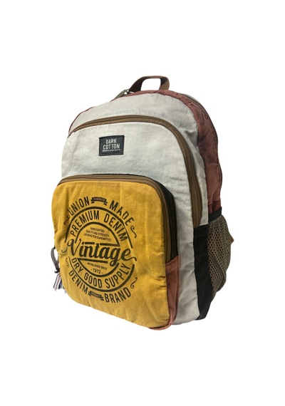 Dark Cotton Kaliteli Vintage Salaş Yıkama Kumaş Disayn Günlük Gezi Okul Sırt Çantası 30cmx40cm Bej - Sarı