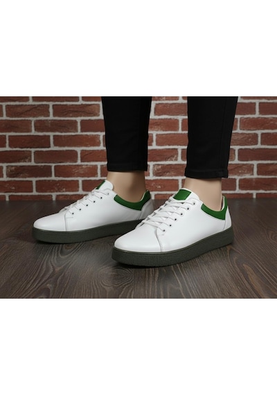 Catelli %100 Deri Ortopedik Erkek Rahat Günlük Sneaker Mevsimlik Taraftar Ayakkabı 40-44 Yeşil Beyaz