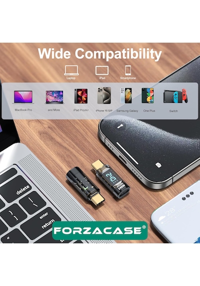 Forzacase 240w Pd 3.1 Hızlı Şarj 40gbps Data Veri Aktarıcı Dijital Ekranlı Type-c Adaptör - Fc1185 Şeffaf