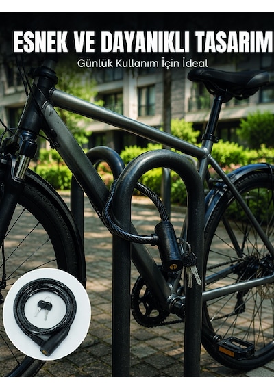 Bisiklet Kilidi 12 Mm Kalın Çelik Halat 80 Cm Anahtarlı Güvenlik Kilidi 2 Anahtarlı Pvc Kaplamalı Diğer