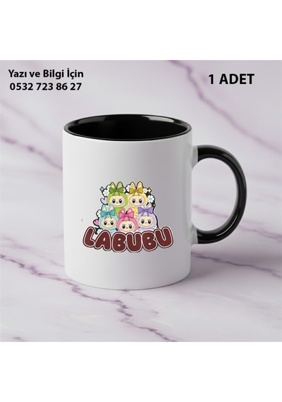 Labubu Tasarımlı Kişiye Özel İsimli Kupa Bardak Siyah