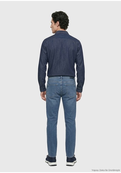 Ramsey İndigo Düz Casual Fit Uzun Dokuma Casual Pamuk Karışımlı Gömlek